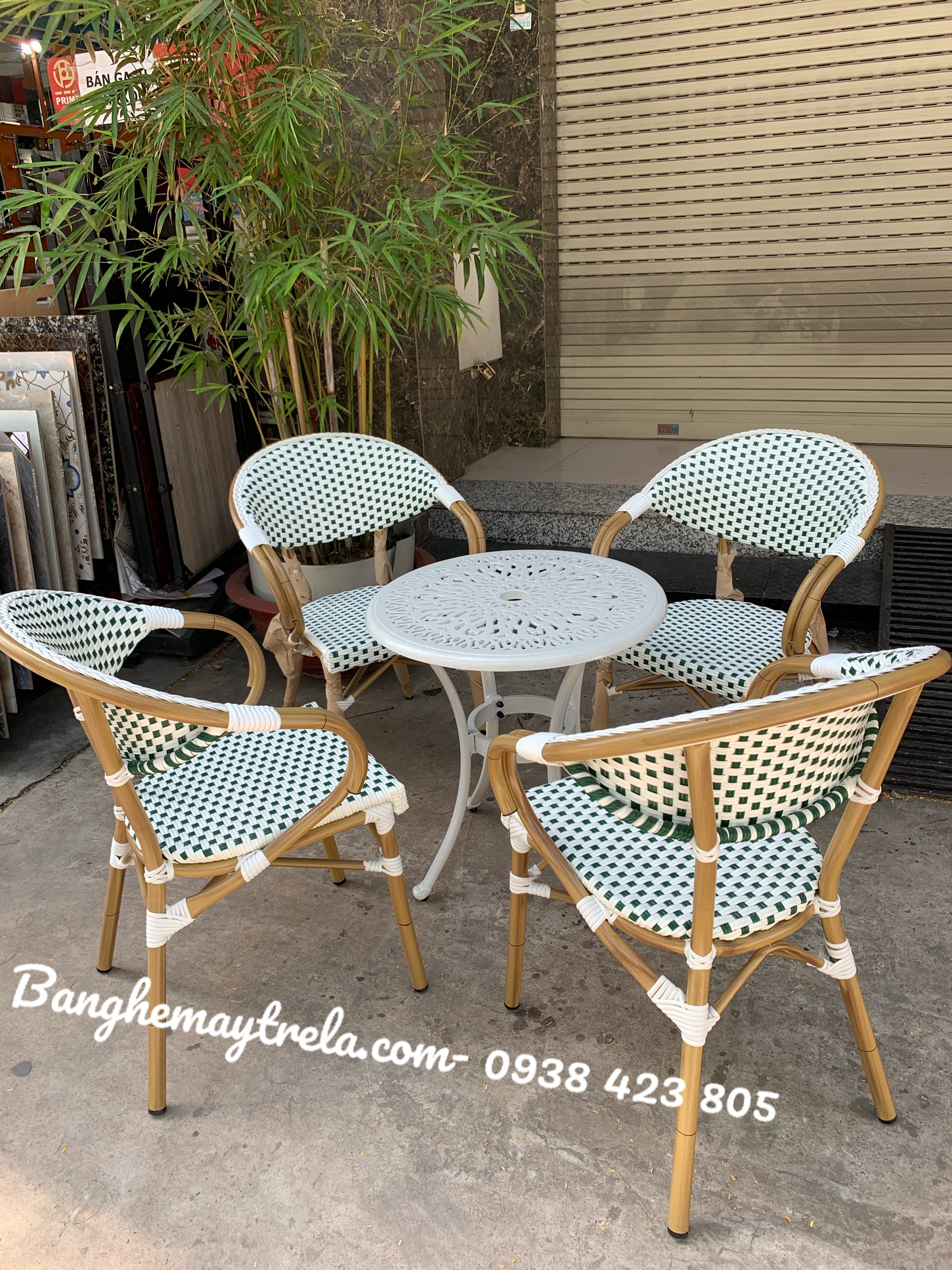 Ghế cafe nhựa giả mây khung nhôm